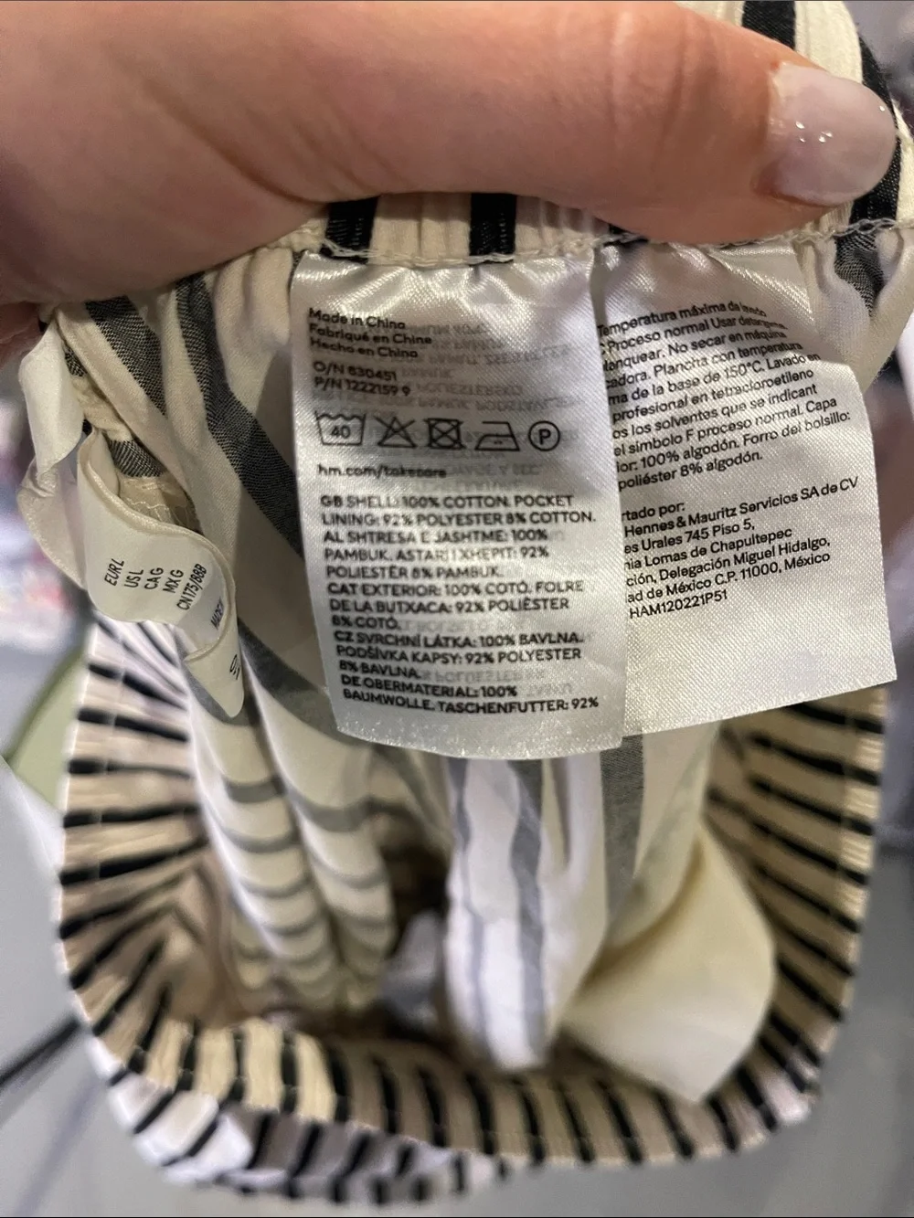 H&M WOMENS BLACK WHITE STRIPED COTTON HIGH WAIST PULL ON SHORTS LARGE